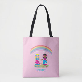 LGBTQIA LOVE é AMOR, Rainbow Flag Heart Tote Bag