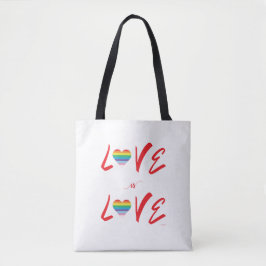 LGBTQIA LOVE é AMOR, Rainbow Flag Heart Tote Bag