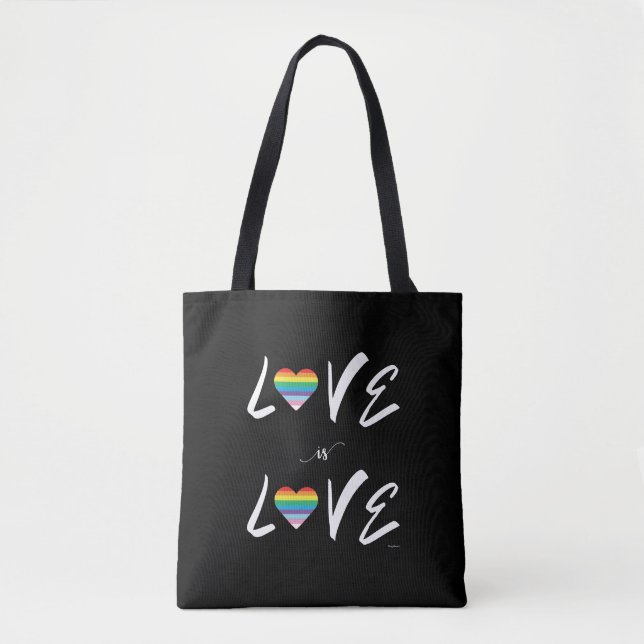 LGBTQIA LOVE é LOVE,Rainbow Flag Heart Tote Bag (Frente)