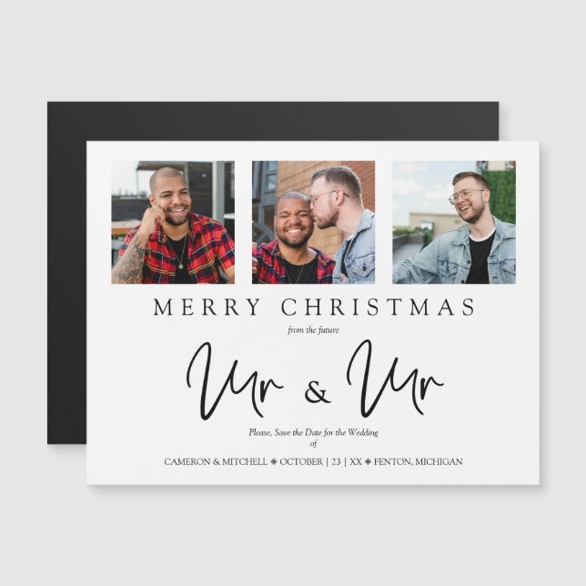 LGTB Gay Whimsical MR & MR Christmas Wedding Photo (Frente/Verso)