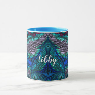 LIBBY ~ PEACOCK azul verde fractal ~ Caneca ~