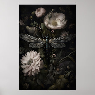 Libélula em Impressão de Jardim Floral Escuro, Som