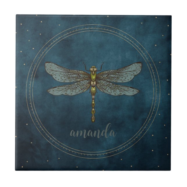 Libélula Mística Celestial Azul Escuro Vintage  (Frente)