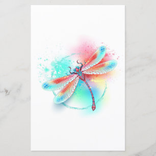 libélula vermelha sobre fundo de aquarela