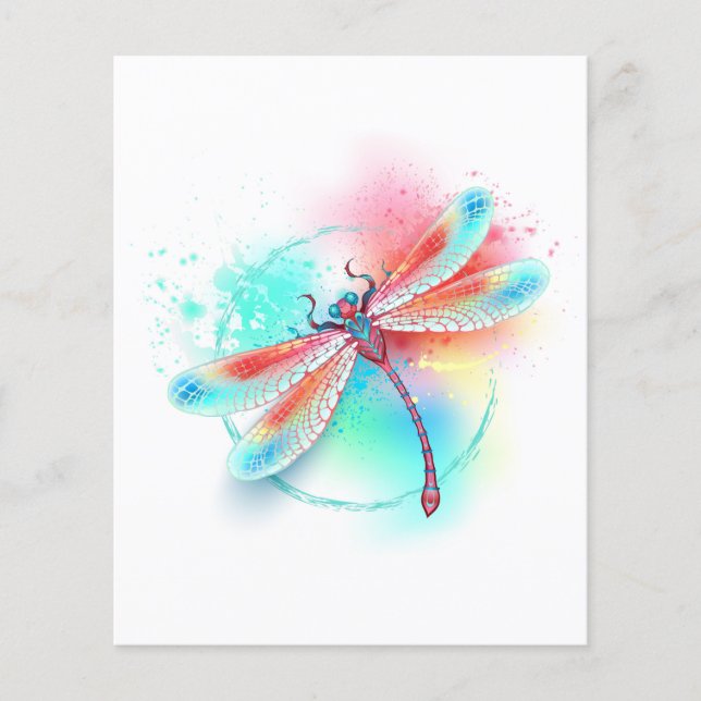 libélula vermelha sobre fundo de aquarela (Frente)