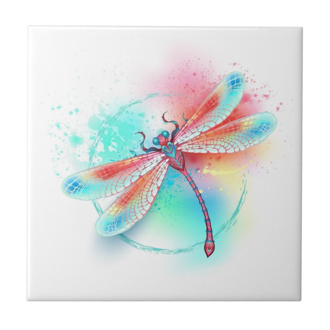 libélula vermelha sobre fundo de aquarela (Frente)