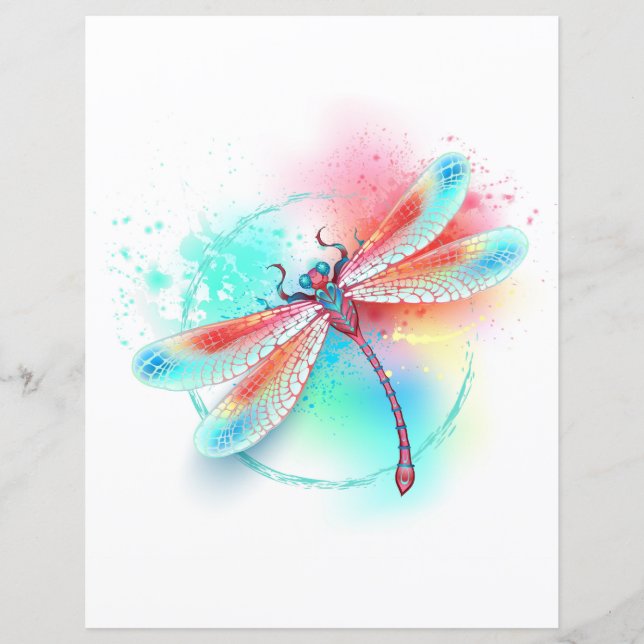 libélula vermelha sobre fundo de aquarela (Frente)