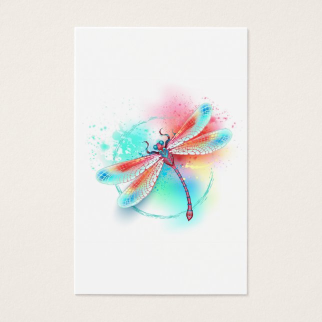 libélula vermelha sobre fundo de aquarela (Frente)