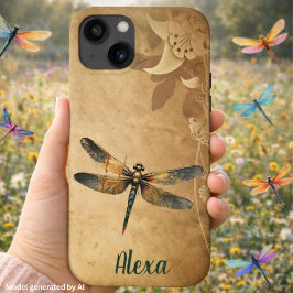 Libélula Vintage com Nome/Monograma Personalizado
