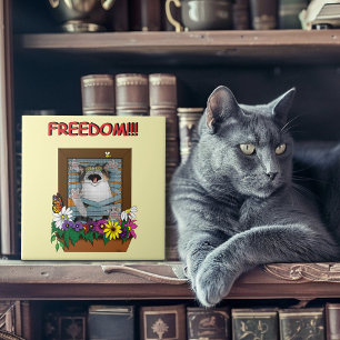 Liberdade Fuga Gato Engraçado Amarelo Floral Janel