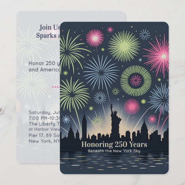 Liberty Fireworks 250 Years New York Gala Card (Frente/Verso)