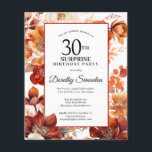 Licença de Aniversário de 30 Surpresa de Flores de<br><div class="desc">As flores cor d'água laranja Elegante terracotta criam um quadro floral ousado neste convite de aniversário floral.</div>