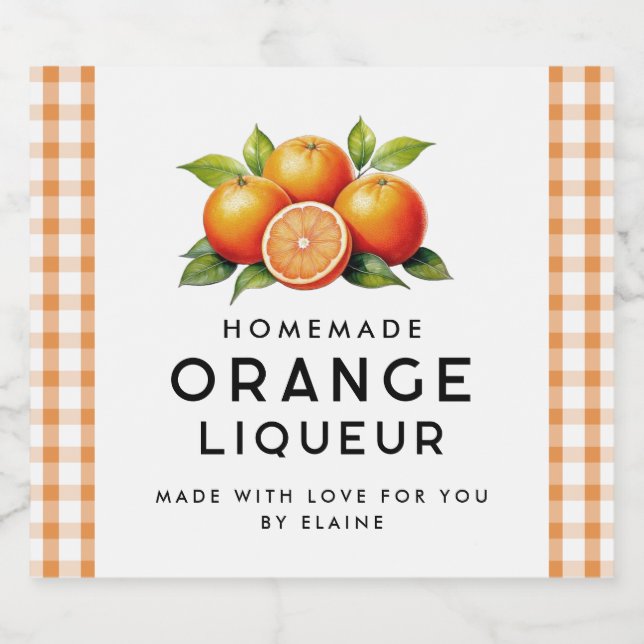 Licor de laranja caseiro com laranjas e folhas (Rótulo Único)
