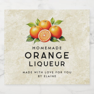 Licor de laranja vintage com laranjas e folhas