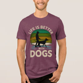 Life Is Better With Dogs Retro Sunset T-Shirt 