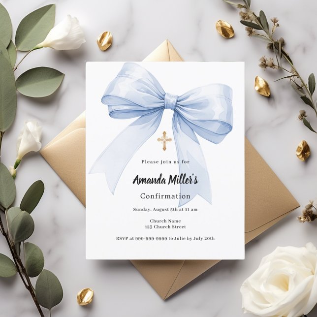 Light blue bow girl Confirmation invitation (Criador carregado)