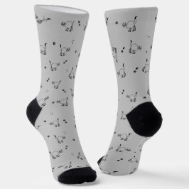 Light Charcoal Cat Line Art Pattern Socks