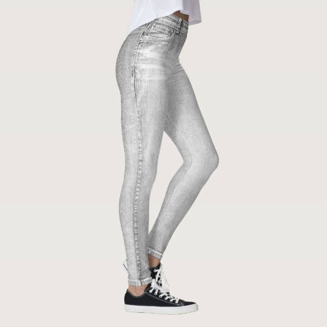 Light Gray Wash Jeans All-Over Printed Leggings (Direita)