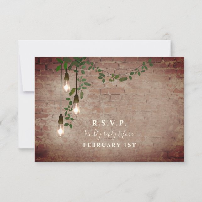 Lightbulb Greenery Garland Brick Wedding RSVP (Frente)