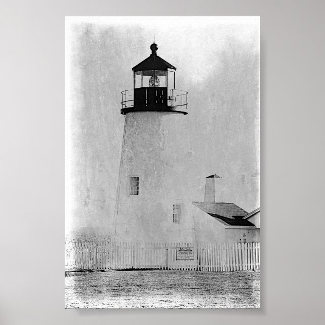 Lighthouse B&W Poster do Ponto Pemaquid Maine (Frente)