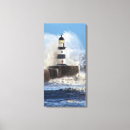 Lighthouse Wave Stretered Canvas Print