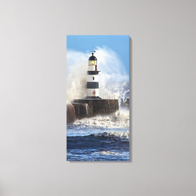Lighthouse Wave Stretered Canvas Print (Frente)
