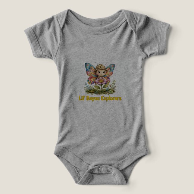 Lil' Bayou Explorers Borboleta Bebê Macacão (Design frontal)