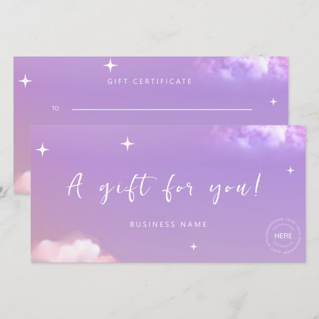 Lilac A Gift For You Certificado de Presente (Frente/Verso)