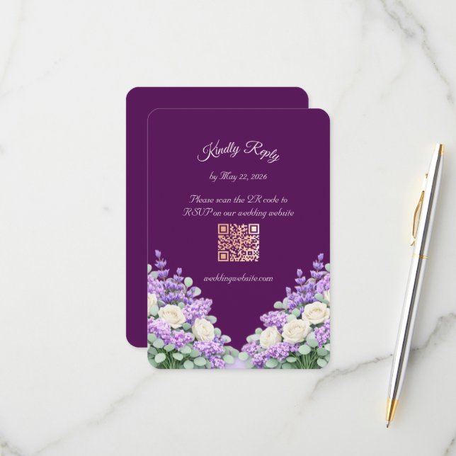 Lilac and Lavender RSVP Enclosure Card (Frente/Verso In Situ)
