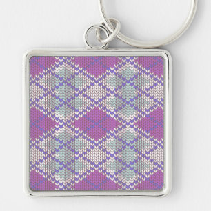 LILAC ARGYLE TRICOT Chaveiro Quadrado Premium
