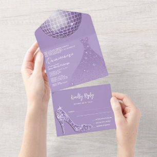 Lilac Disco Ball, Stiletto & Ball Gown Quinceañera