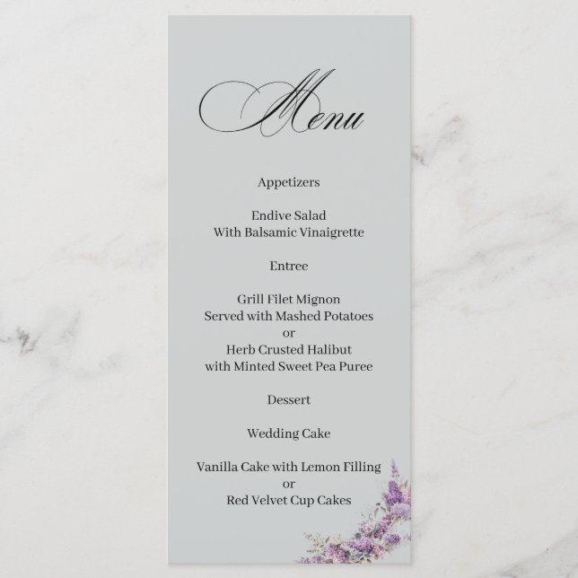 Lilac floral Elegant Calligraphy Menu (Frente)