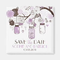 Lilac Mason Jars & Flowers Imã salve a data