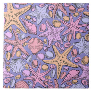 Lilac Seashell & Star Bathroom Art
