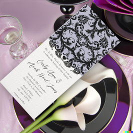 Lilac Trim Black Damask Swirls Convite Para Casame