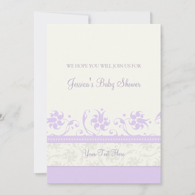 Lilac White Floral Personalizada Bebês Convites (Frente)