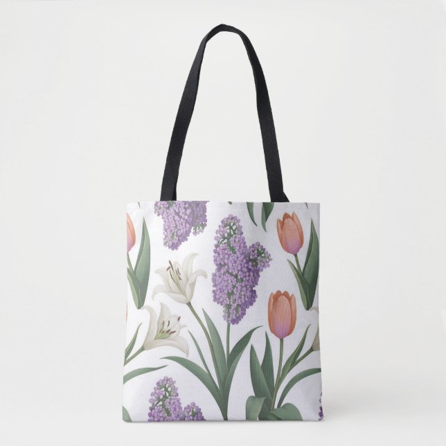 Lilacs Tulips Lírios Comprando Errand Tote Bag (Frente)