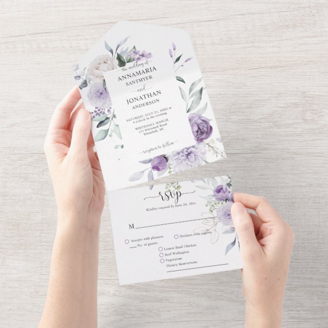 Lilás Lavanda Peônias Verde Casamento (Aba destacável)