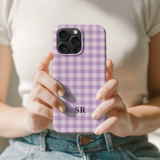 Lilás Roxo Gingham Monograma Professora Personaliz (Minimalist Pastel Violet Checkered Custom Monogram Gift for Student Teacher Nurse Lawyer Graduation)
