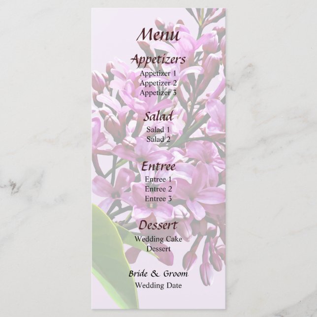 Lilases Começando a Abrir Menu de Casamento (Frente)