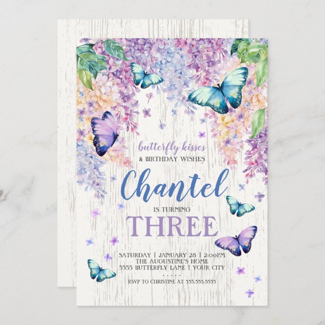 Lilases e Borboleta| Convite de aniversário (Frente/Verso)