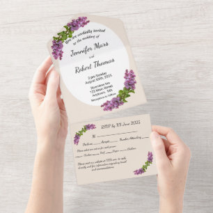 Lilases e Creme em um Convite de Casamento