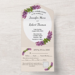 Lilases e Creme em um Convite de Casamento