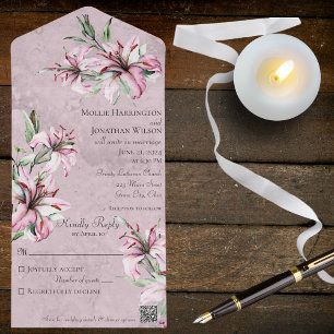 Lilases Rosa em Mauve Envelhecido com Código QR