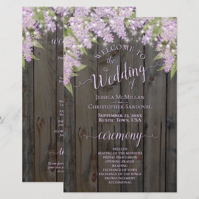 Lilases Rústicos em Programa de Casamento Econômic (Frente/Verso)