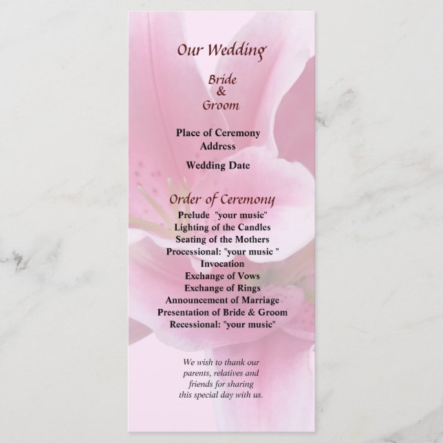 Lilias de Braços Dados Programa de Casamento (Frente)