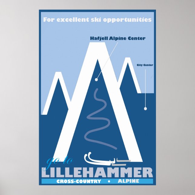 Lillehammer, Noruega, Poster de viagens de Esqui (Frente)