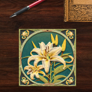 Lily Art Nouveau Verde Branco Inscrito