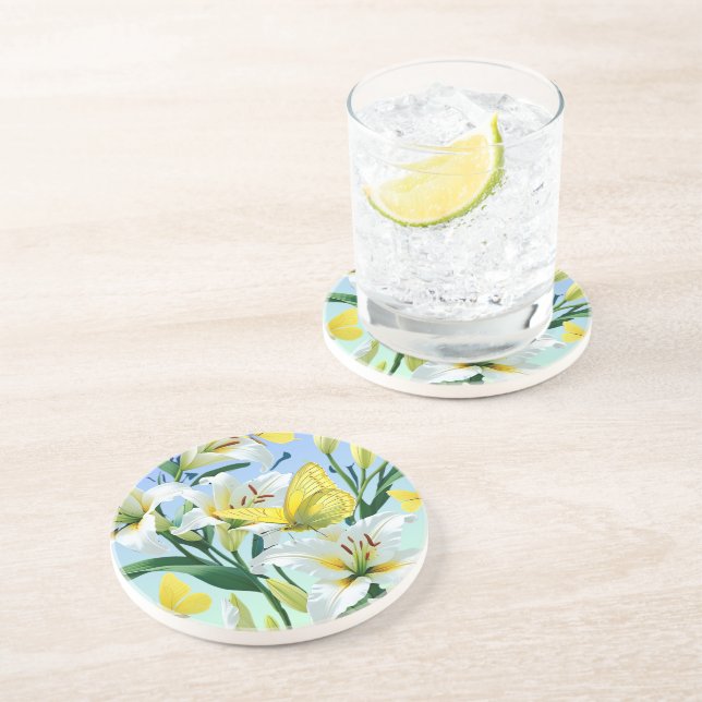 Lily Branca, Porta copos Amarela-Borboleta - Vívid (Lateral)