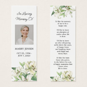 Lily Floral Photo Funeral Memorial Bookmark